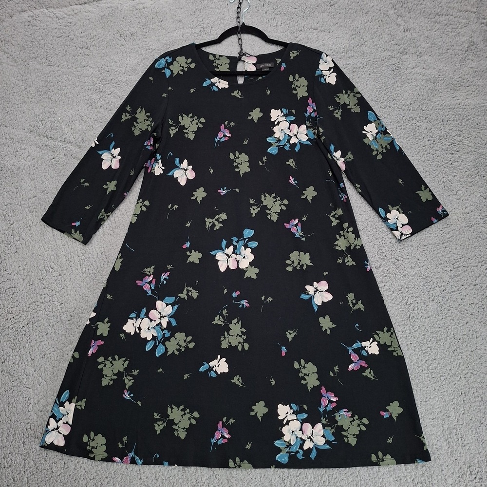 J. Jill‎ Wearever Midi Dress M Blue Floral Jersey Stretch Dark Romantic Liquid